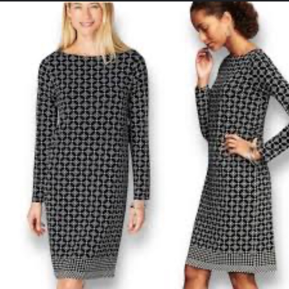 J. Jill Black and White Patterned Long Sleeve Dress